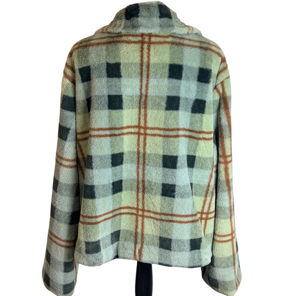 Vici Yosemite Adventures Plaid Teddy Jacket Sage Faux Fur Snap Front Large - Picture 4 of 12